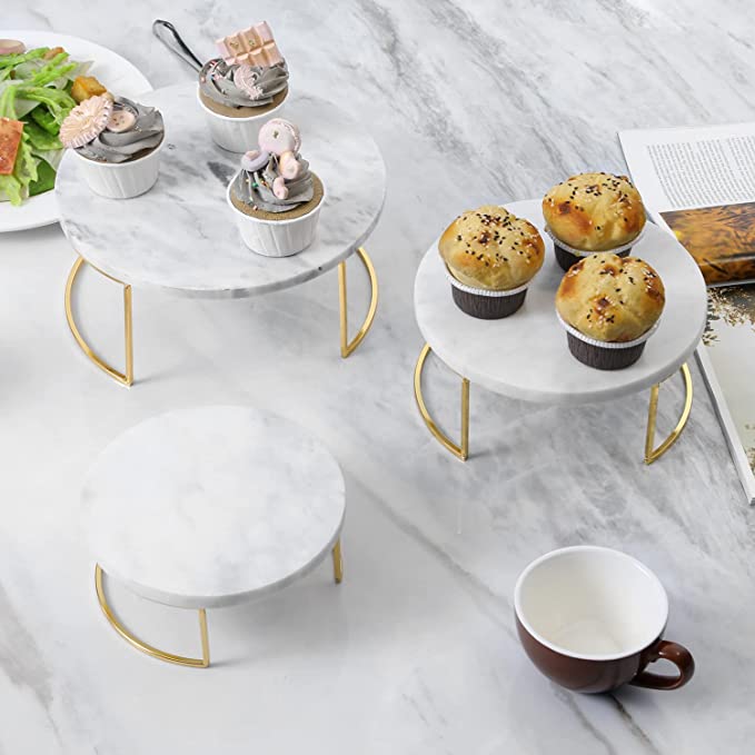 Modern Round Cupcake Stand, Cake Stand Dessert Pedestal Risers, Set of 3-MyGift