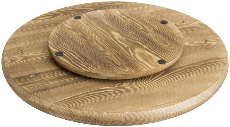 Burnt Wood Lazy Susan Turntable Serving Tray with Vintage Metal Handles-MyGift