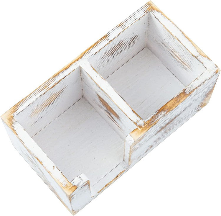 White Washed Solid Wood Sticky Note and Stationery Holder Stand, Office Desktop Storage Caddy-MyGift