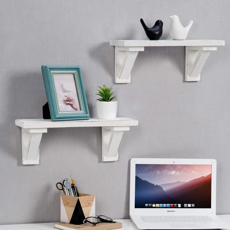 Set of 2 Wood Floating Wall Shelves in Vintage White-MyGift