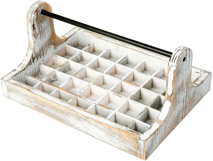 Whitewashed Wood Nail Polish Organizer Holder, Essential Oils Storage Tray with Metal Handle, Holds up to 35 Bottles-MyGift