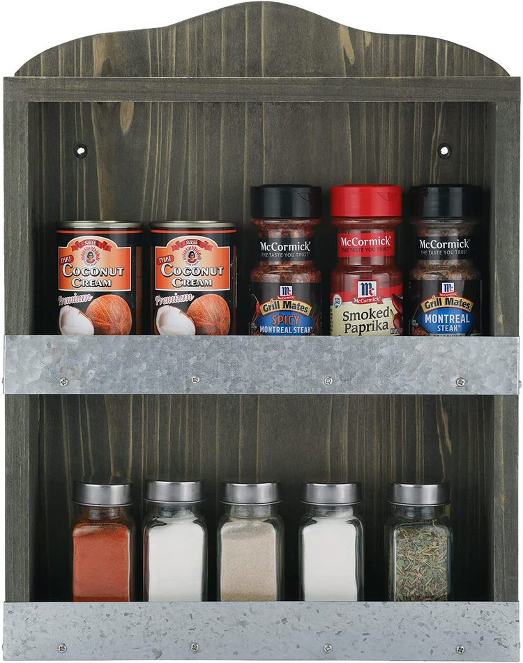 Gray Wood 2 Tier Spice Jar Holder Rack, Seasoning and Condiments Storage Shelves-MyGift