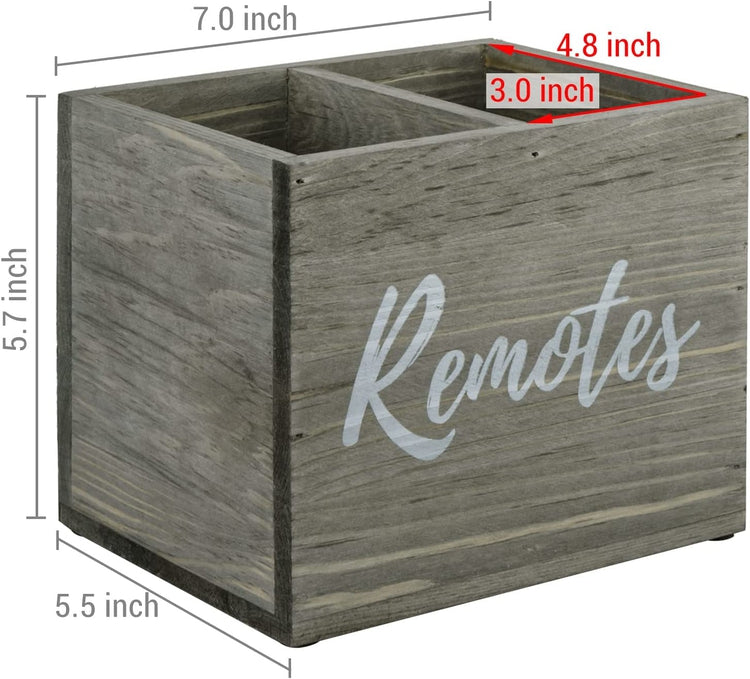 2 Slot Vintage Weathered Gray Wood Remote Control Holder Caddy, Media Storage Box-MyGift