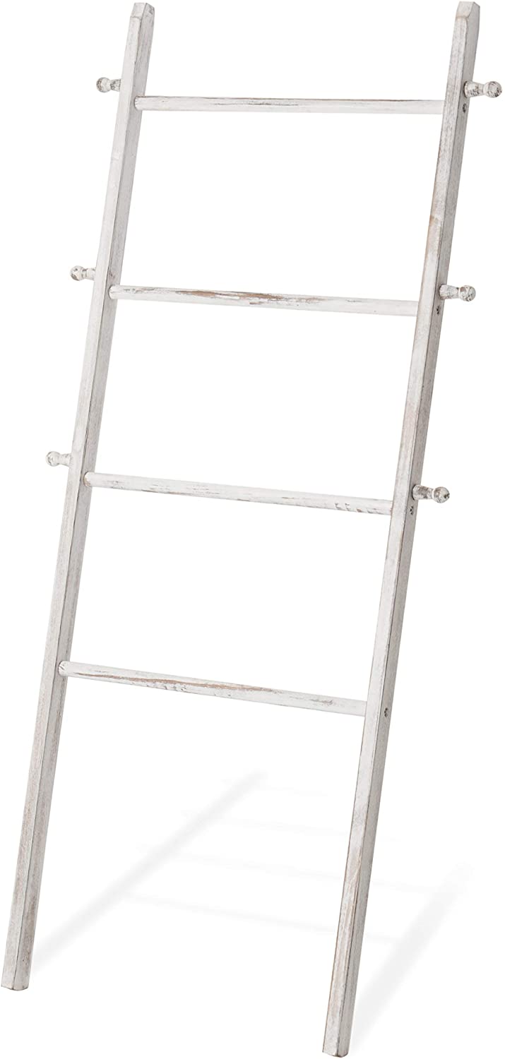 5-Foot Wall-Leaning Whitewashed Wood Ladder-Style Wall Rack-MyGift