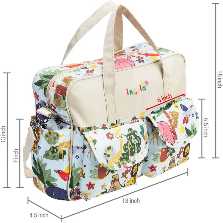 Diaper Bag Baby Travel Tote with Changing Pad and Jungle Animals Pattern Design-MyGift