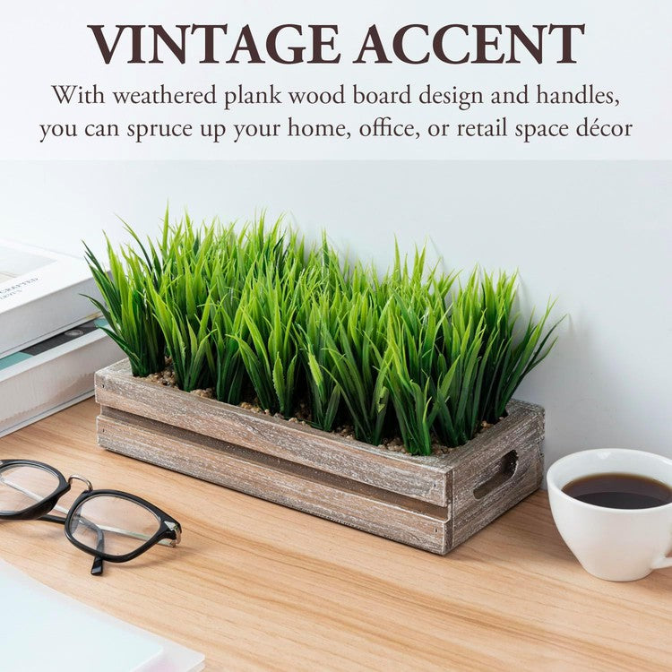 Artificial Green Grass Plant in Vintage Weathered Wood Planter Window Box, Plant Container-MyGift