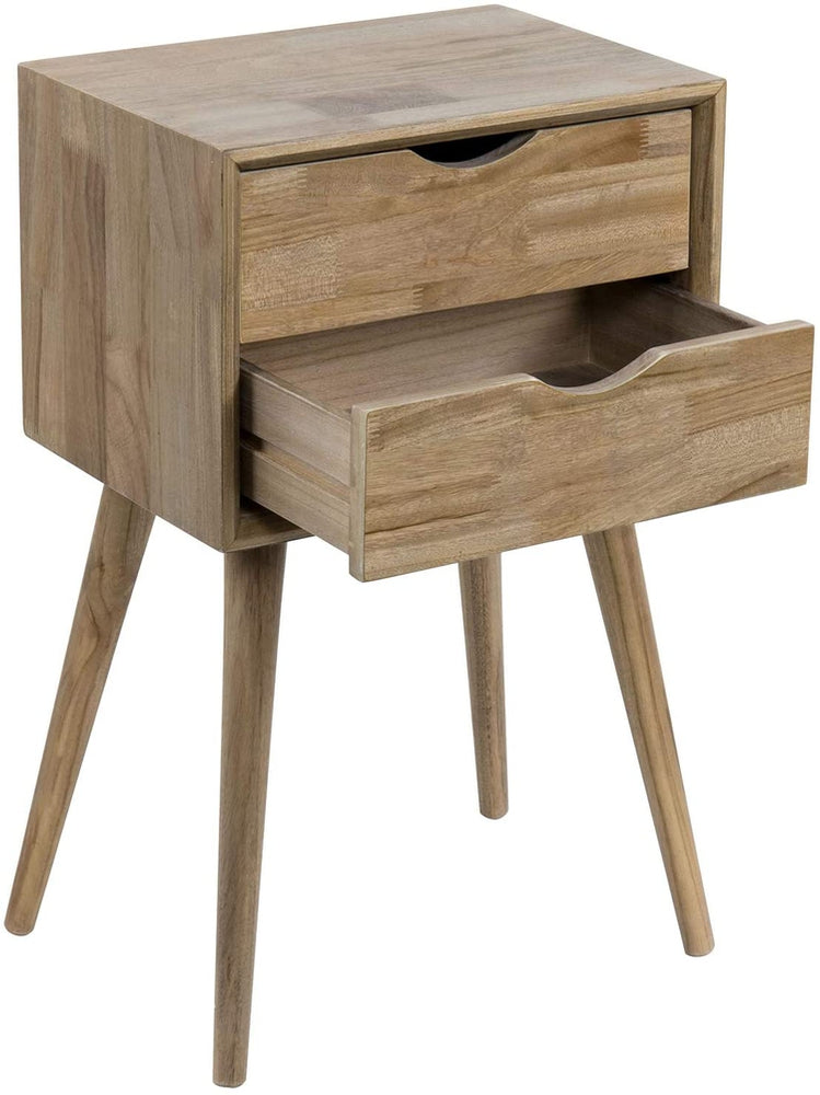 Light Brown Solid Wood Dual Drawer Nightstand-MyGift