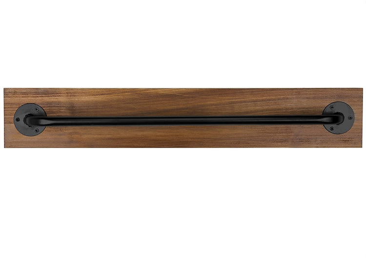 Rustic Wood and Industrial Black Metal Wall Mounted Towel Bar, Hanging Rod Unit For Holding Modular Storage Racks-MyGift