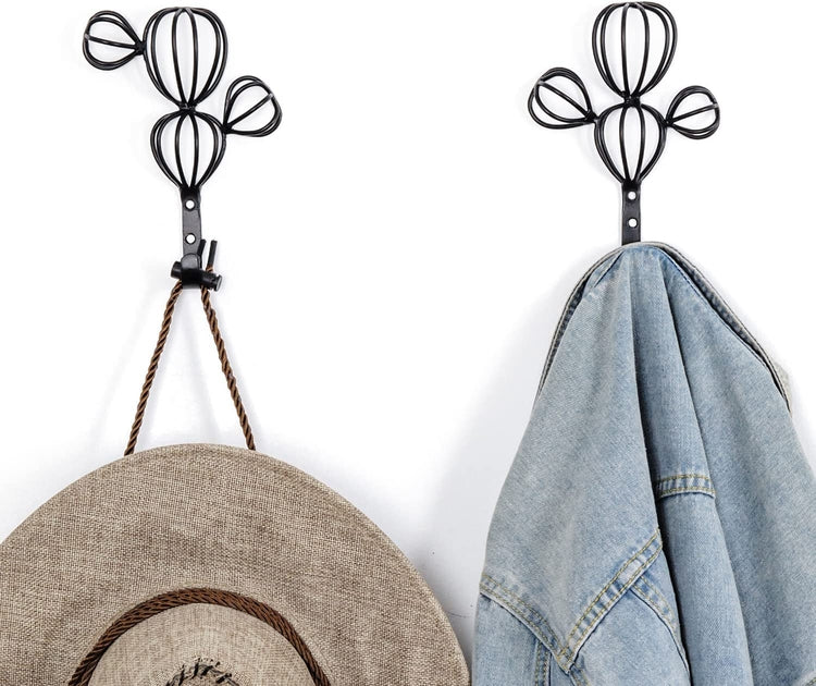 Set of 2, Wall-Mounted Black Metal 3D Cactus Shape Entryway Coat Hooks, Garment Hangers-MyGift