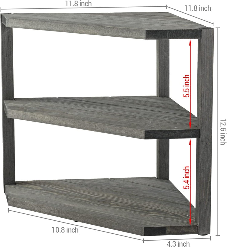 3-Tiered Weathered Gray Wood Kitchen Countertop Corner Organizer Shelf-MyGift