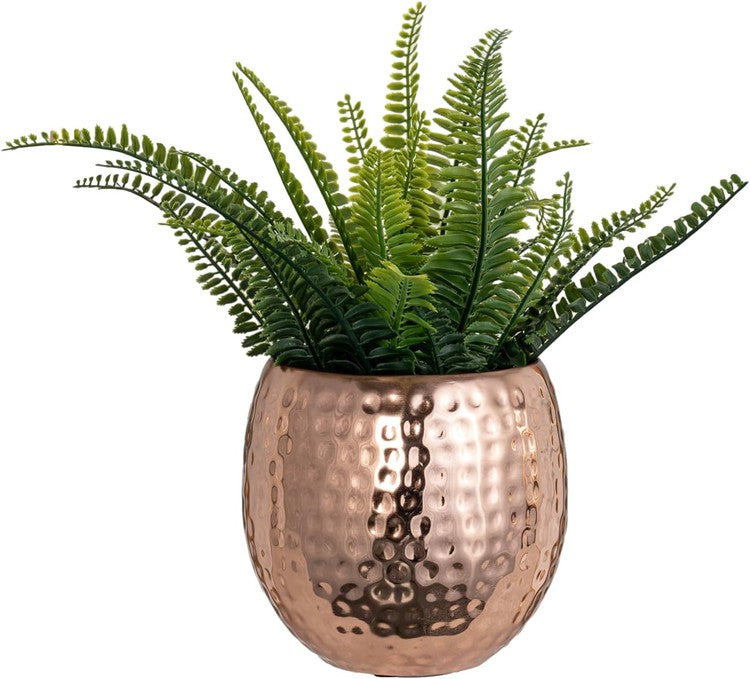 6.5 Inch Copper Metal Planter Pot, Tabletop Decorative Round Plant Container in Pebbled Texture-MyGift