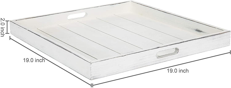 Set of 2, Vintage White 19-Inch Square Serving Tray with Cutout Handles-MyGift