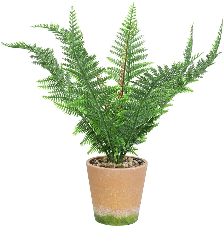 Tabletop Faux Macho Fern Plant Artificial House Plants in Decorative Terracotta Design Pot with Rock Fillers-MyGift