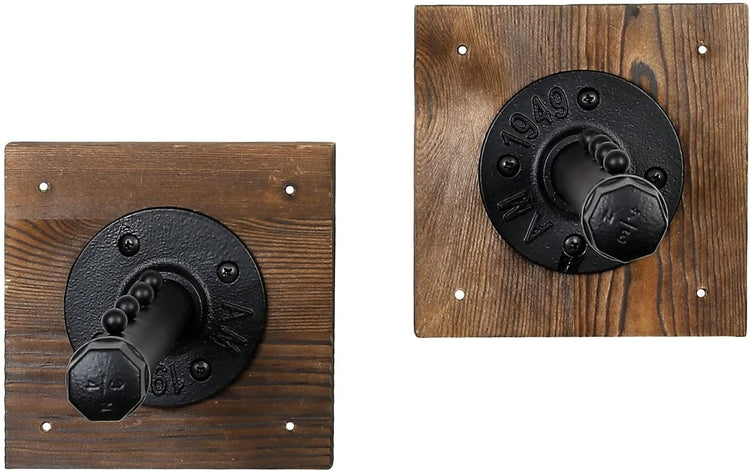 MyGift Industrial Burnt Wood & Black Metal Pipe 4-Slot Wall Rack – Set Of 2