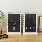 Whitewashed Wood Necklace Display with Black Padded Mat on Removable Board, Tabletop Bracelet Easel Rack, Set of 2-MyGift