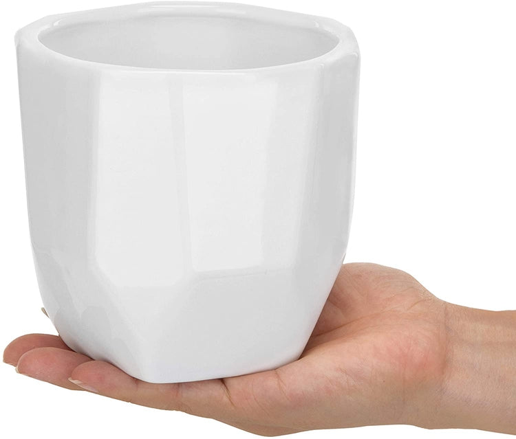 Set of 2, Geometric 5-Inch White Ceramic Mini Succulent Pots-MyGift