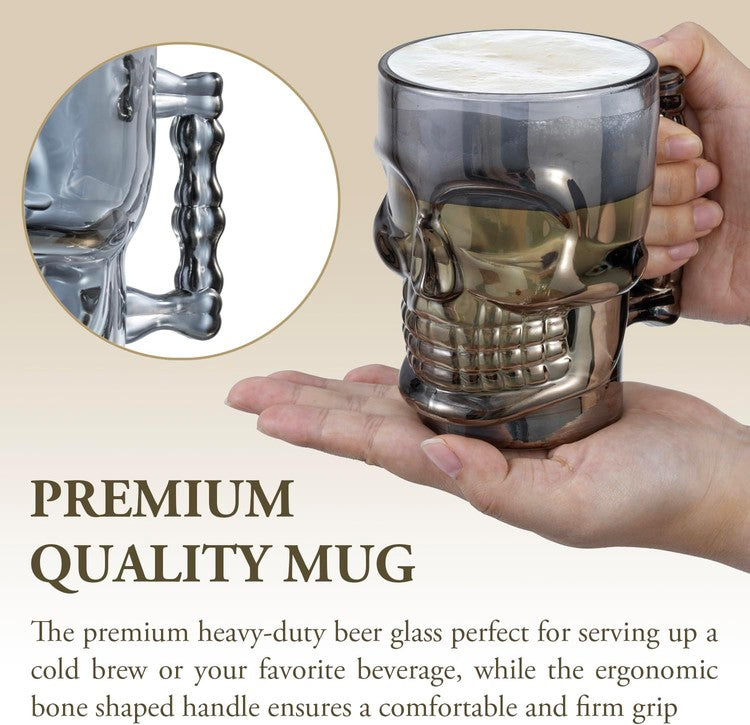 Translucent Smokey Glass Skull Beer Mugs, Halloween Drinking Glasses w –  MyGift