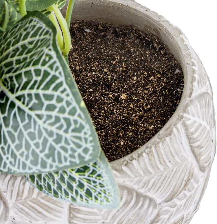 Indoor Artificial Plant, Fake House Plants in Decorative Embossed Leaf Pattern Planter Pot-MyGift