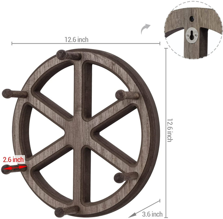 Wall Mounted Mug Holder, Ship Wheel Shaped Hanging Cup Storage Rack, Holds 6 Coffee Mugs-MyGift