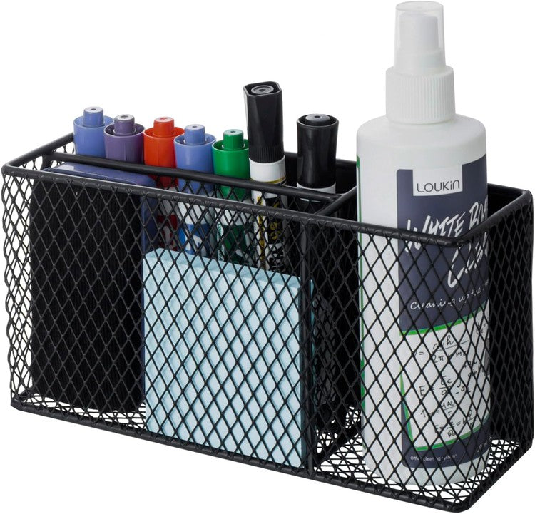 Magnetic Black Metal White Board Supply Caddy, 3 Compartment Office Stationery Organizer with Pen Cup-MyGift