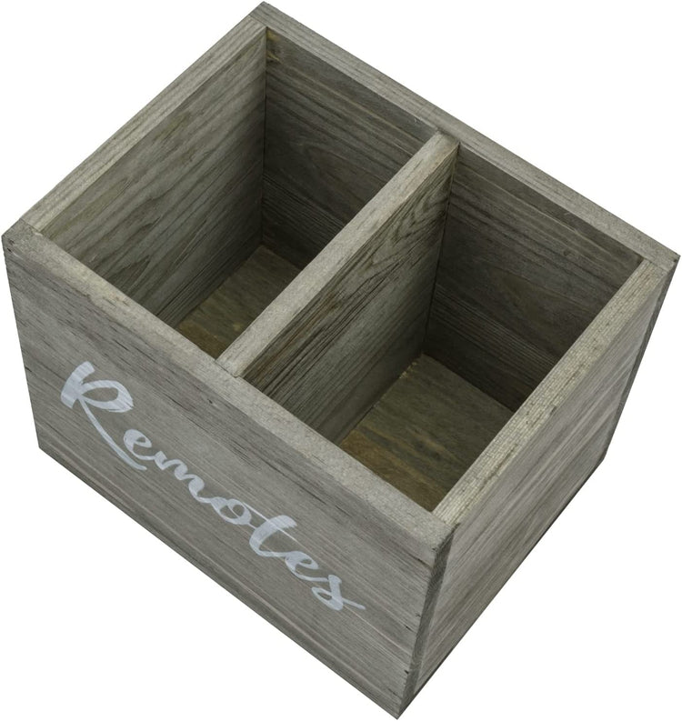 2 Slot Vintage Weathered Gray Wood Remote Control Holder Caddy, Media Storage Box-MyGift