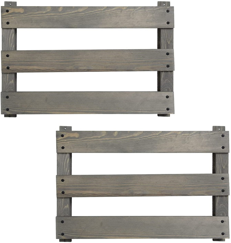 Set of 2, Gray Wood Wall Mounted Slat Design Shoe Storage Rack, Entryway Footwear Organizer Holder-MyGift