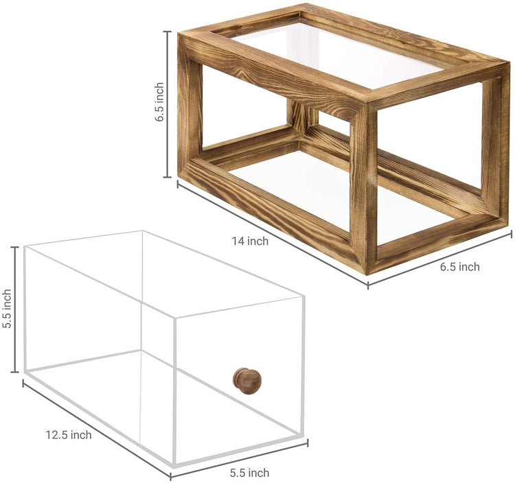 13-inch Clear Acrylic Bread Storage Box with Brown Burnt Wood Frame-MyGift