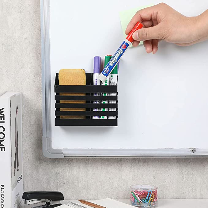 Industrial Black Metal Double Slotted Magnetic Storage Bin with Slatted Front Design-MyGift