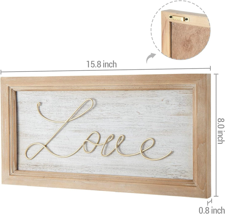 Wall Mounted Framed Love Vintage Wood/Brass Tone Metal Decorative Plaque-MyGift