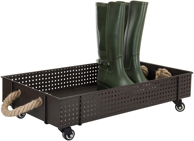 Industrial Brown Metal Rolling Shoe Cart, Rolling Planter Storage and Display-MyGift