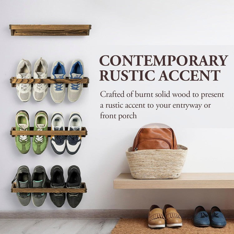 Wood Hanging Shoe Storage Organizer Racks, Wall Mounted Space Saving Footwear Holder-MyGift