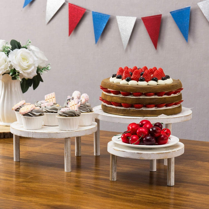 Round Whitewashed Wooden Cake Stand Display Risers, Set of 3 – MyGift