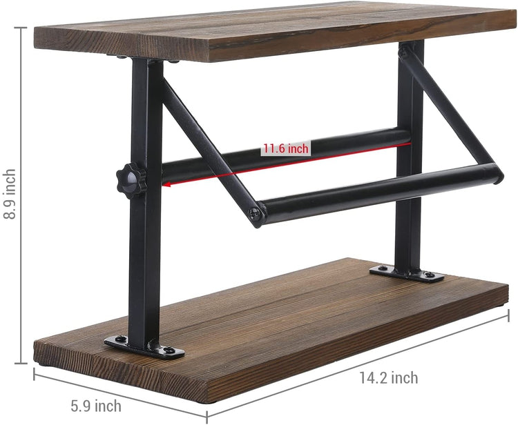 Kitchen Paper Towel Holder Countertop Rack, Rustic Burnt Wood and Metal Towel Dispenser with Top Shelf-MyGift