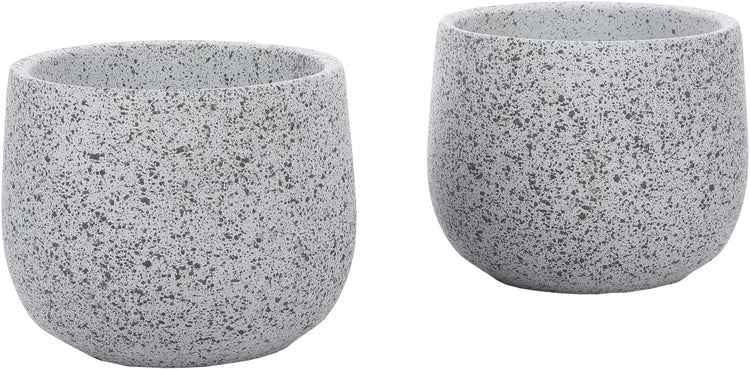 Set of 2, 5-Inch Round Concrete Small Plant Pot with Black Speckled Design, Decorative Cactus Succulent Planters-MyGift