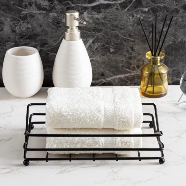 Matte Black Metal Wire Guest Vanity Countertop Folding Disposable Hand Towel Holder, Table Paper Napkin Tray-MyGift