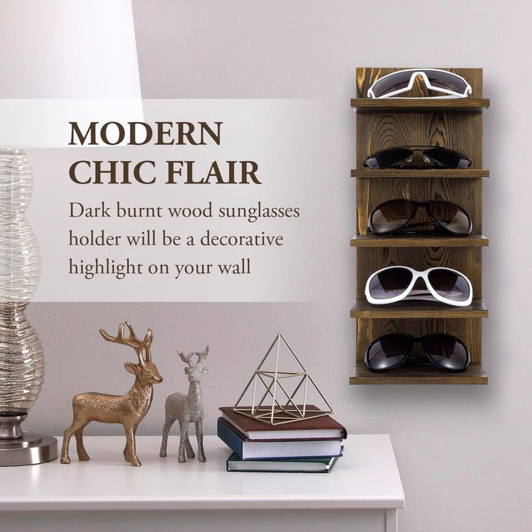 5 Tier Wood Sunglasses Holder Rack, Wall Mounted Eye Glasses Storage Organizer-MyGift
