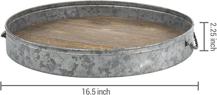 Galvanized Metal & Distressed Wood Round Serving Tray-MyGift