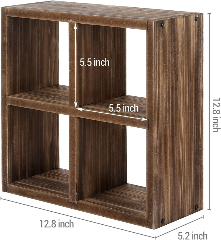 Burnt Wood Shelves Wall Mounted or Tabletop 4-Compartment CD Storage Floating Shelves-MyGift