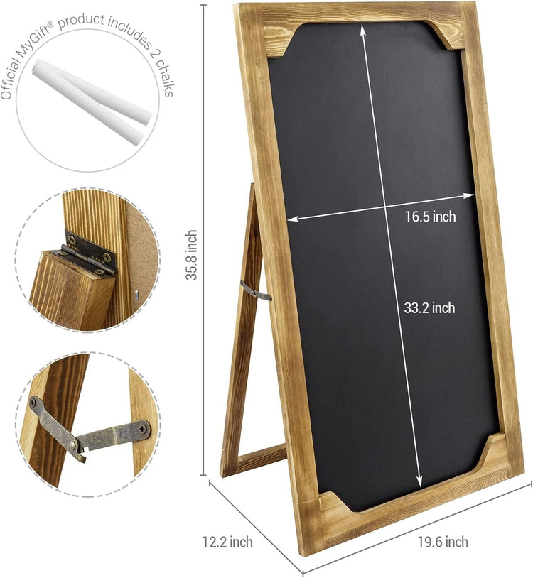 3-Foot Tall Freestanding Chalkboard Sign, Burnt Wood Commercial Extra Large Chalk Board with Easel Style Stand-MyGift