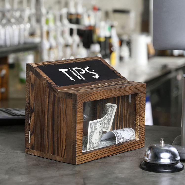 Burnt Wood Donation, Ballot Box with Slot, Restaurant Tip Box, Comment Box with Clear Acrylic From Panel Chalkboard Sign-MyGift