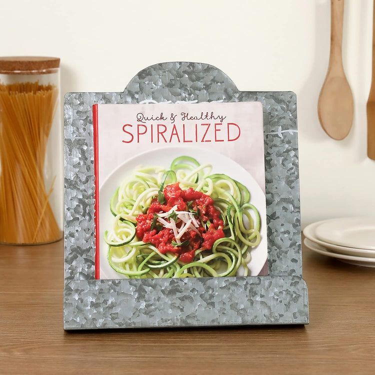 Silver Galvanized Metal Cookbook Holder Stand with RECIPE Text-MyGift