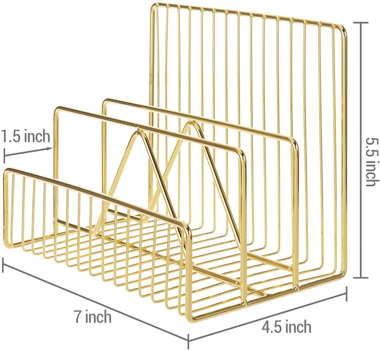 3-Slot Modern Brass Wire Desktop Mail Sorter, Metal Letter Organizer Rack-MyGift