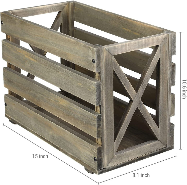 Gray Wood Vinyl Album Record Holder Rustic Crate Style Bin, Fits up to 12-inch Records-MyGift