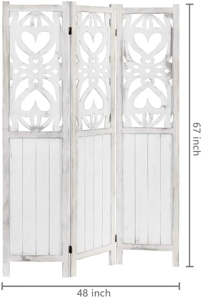 3-Panel Decorative Vintage White Cutout Heart Design Room Divider-MyGift