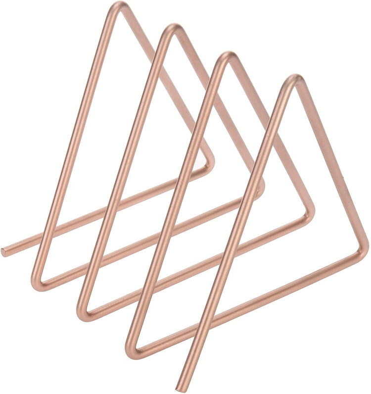 3 Slot Rose Gold Metal Magazine Holder, Tabletop Triangular File Sorter Organizer-MyGift