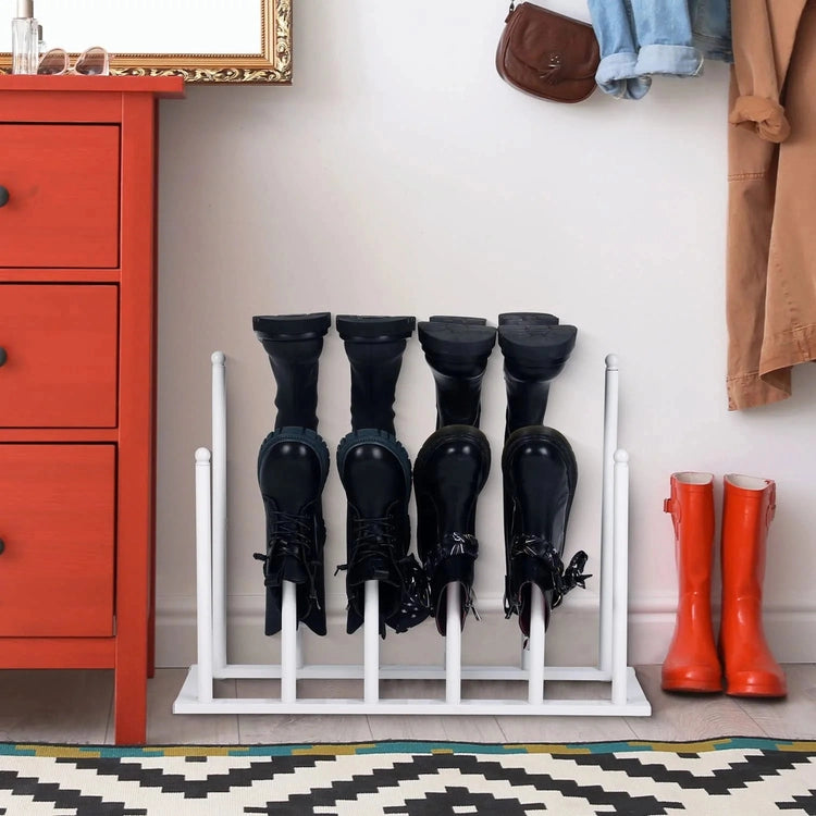 White Metal Free Standing Boot Shoe Rack Organizer, Tall Boot Shaper Storage Stand, Holds up 6 Pairs of Tall Boots-MyGift