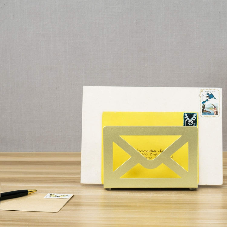 Brass Metal Envelope Cutout Design Desktop Letter Holder-MyGift