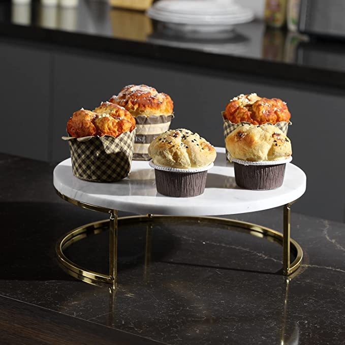 11 Inch Cake Stand Dessert Pedestal Riser, Marble Cupcake Stand-MyGift