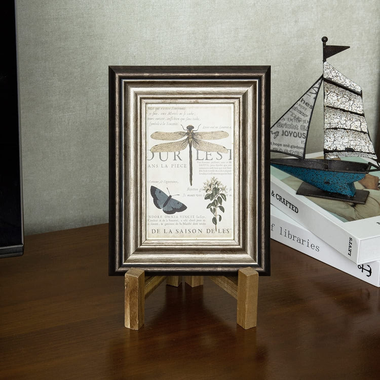Plate Display Stand, Acacia Wood Tabletop Saucer Rack, Folding Picture Frame Holder Easel-MyGift