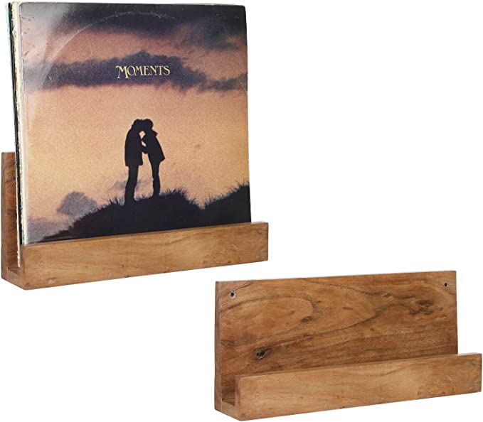 Wall Mounted Acacia Wood Vinyl Record Album Storage Racks, LP Record Holder Display Shelves, Set of 2-MyGift